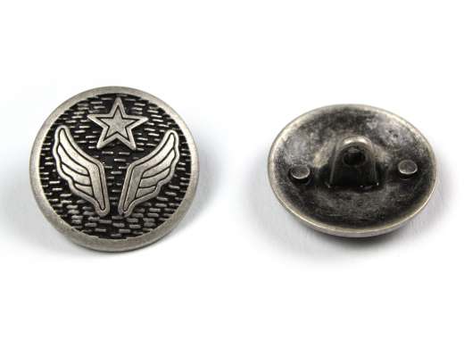 Ösenknopf Flügel und Stern, silber/schwarz, Ø 23 mm