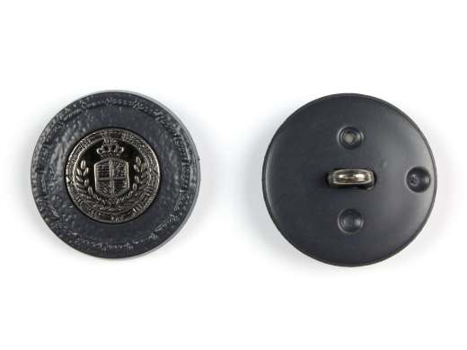 Ösenknopf lederlackiert mit Wappen, schwarz, Ø 20 mm