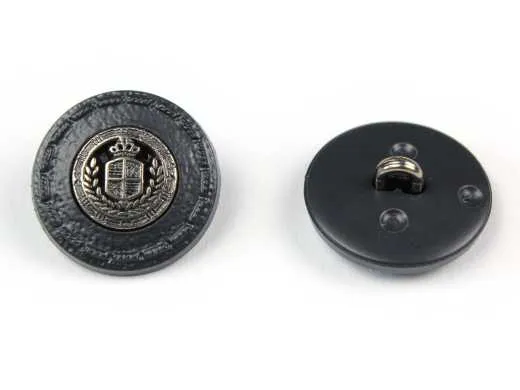 Ösenknopf lederlackiert mit Wappen, schwarz, Ø 20 mm