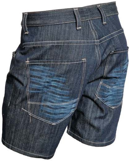 Diesen Stoff habe ich für die Shorts MILO meiner Jeans-Marke MOORE DENIM verwendet. Er ist vorgewaschen und die Aufhellung ist manuell entstanden.