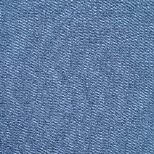 hellblauer Denim, der wie Chambray gewoben ist; Ansicht mit Webkante sowie rechte und linke Stoffseite
