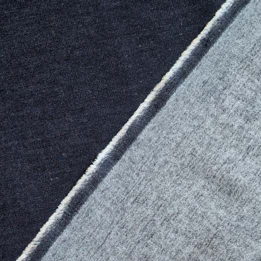 beidseitige Ansicht des nachtblauen Jeansstoffs