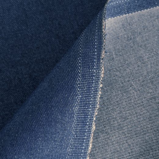 Beidseitige Ansicht des Jeansstoffs.