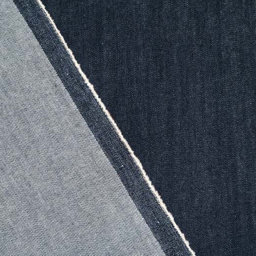 beidseitige Ansicht des mittelblauen Jeansstoffs