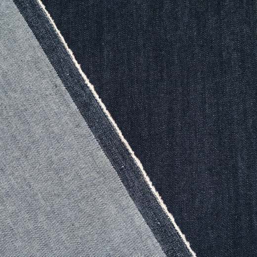 beidseitige Ansicht des mittelblauen Jeansstoffs