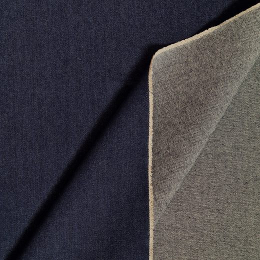 beidseitige Ansicht des indigoblauen Jeansstoffs