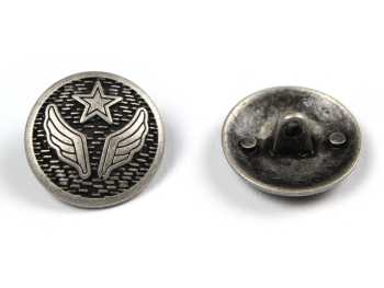 Shank button wings and star, silver/black, Ø 23 mm
