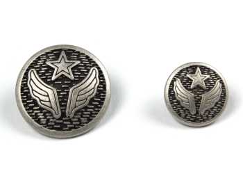 Shank button wings and star, silver/black, Ø 23 mm