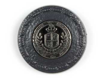 Shank button leather coated with coat of arms, black, Ø 20 mm