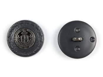 Shank button leather coated with coat of arms, black, Ø 20 mm